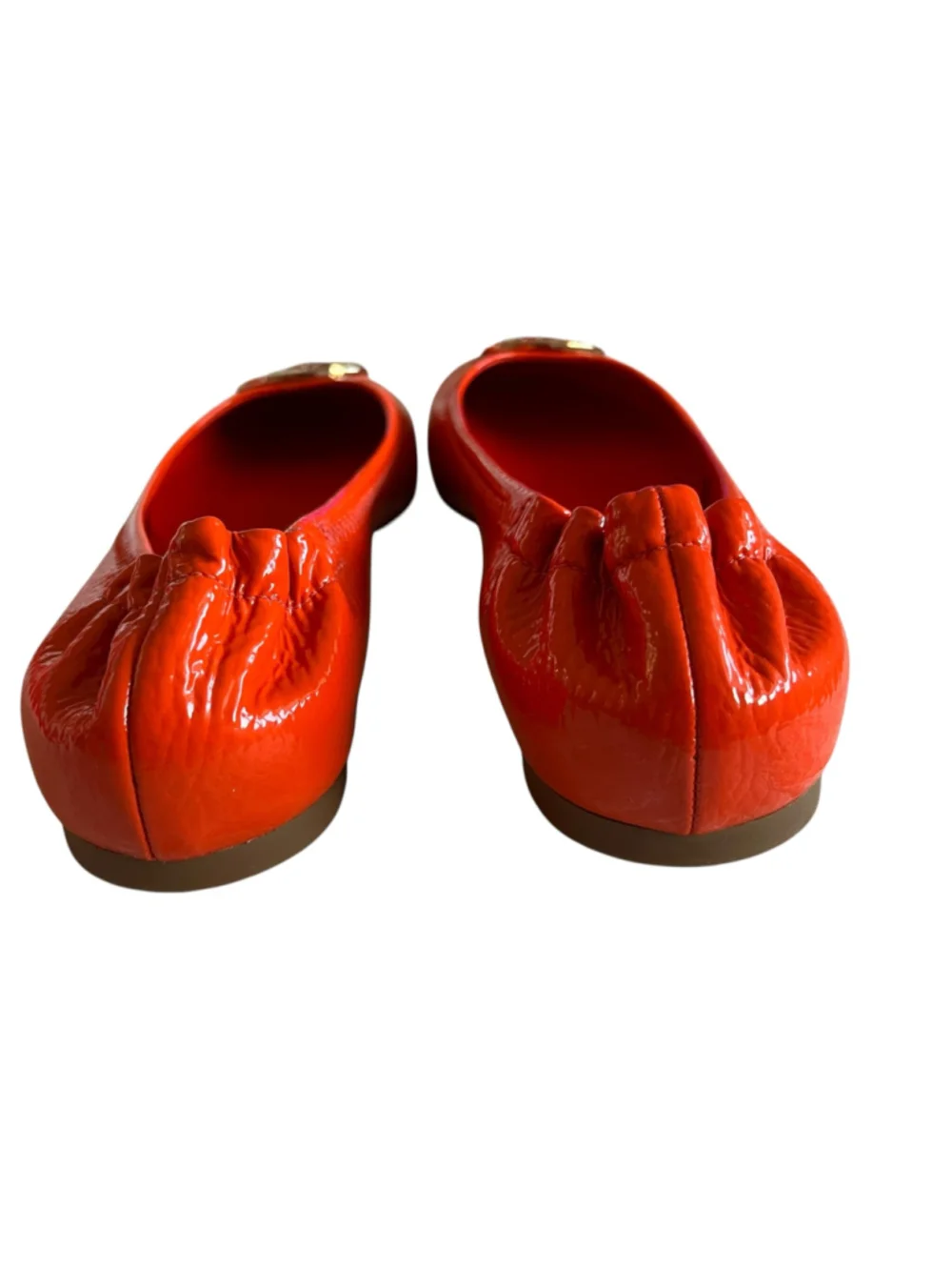 Tory Burch ORANGE Habanero Pepper Patent Pebbled Leather Ballet Flats 10